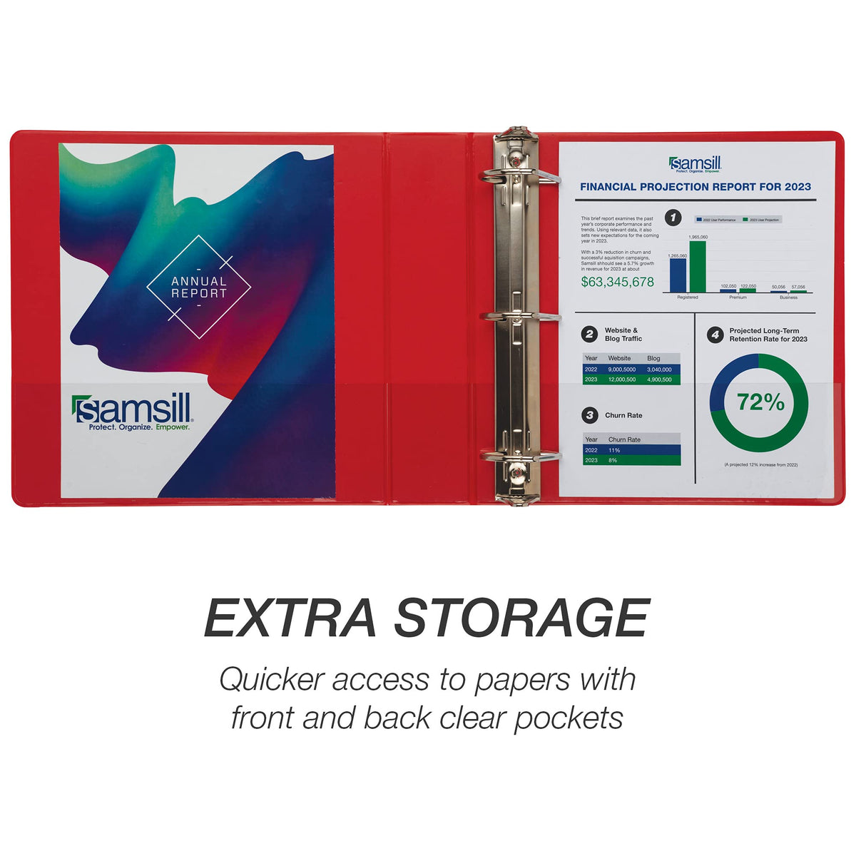 Samsill Durable 2 inch 3 Ring Binder, D Ring Binder, 100% Recycled Chipboard, Red