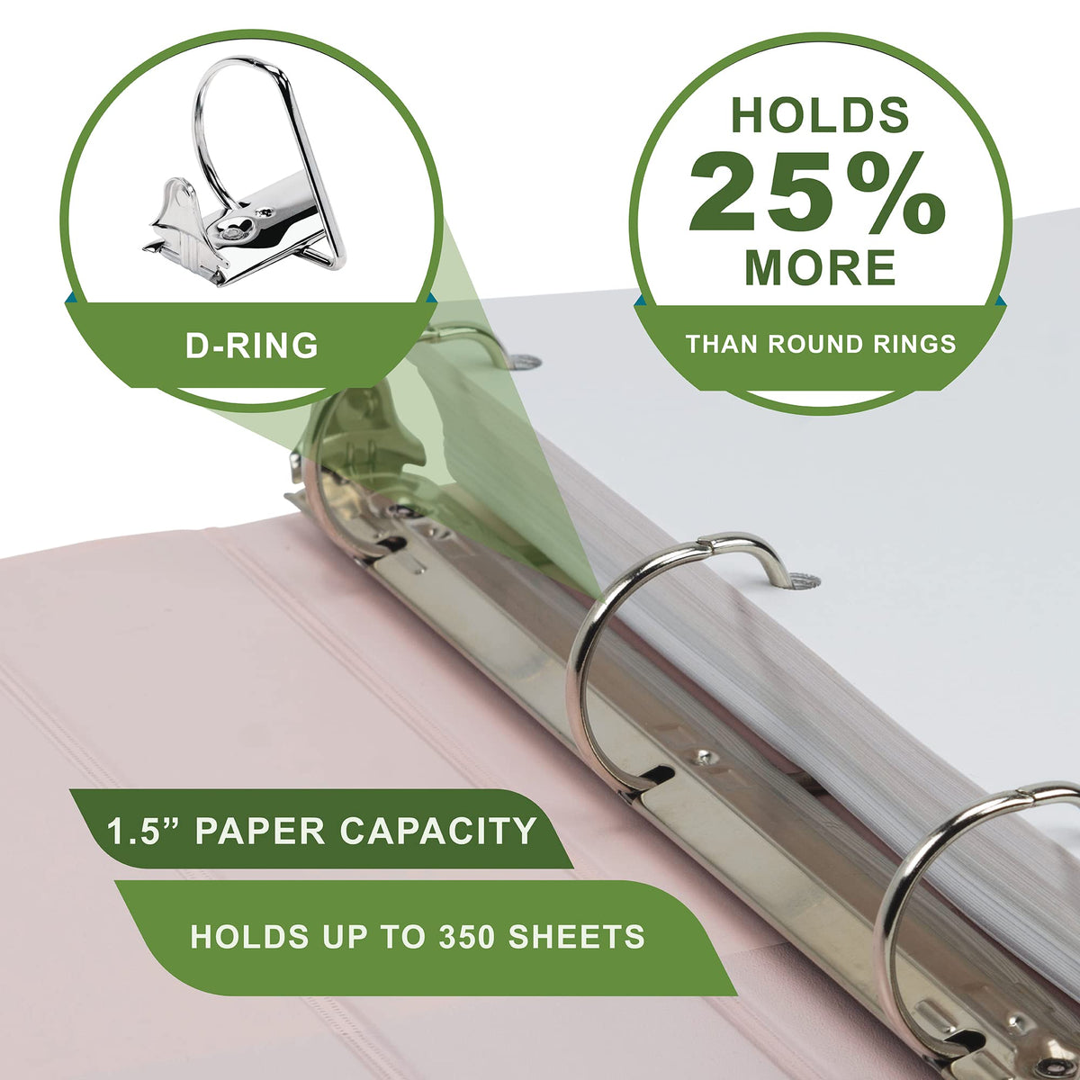Samsill Plant-Based 1.5 Inch Durable D-Ring, Made in USA, View Binder, Eco-Friendly, USDA Certified Biobased, 2 Pack, Rose