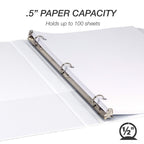 Samsill 8 Pack Durable 0.5 Inch 3 Ring Binders, Round Ring, Clear View Cover for Presentations, White