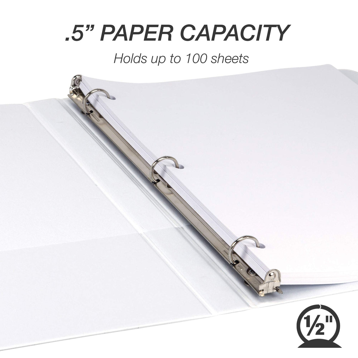 Samsill 8 Pack Durable 0.5 Inch 3 Ring Binders, Round Ring, Clear View Cover for Presentations, White
