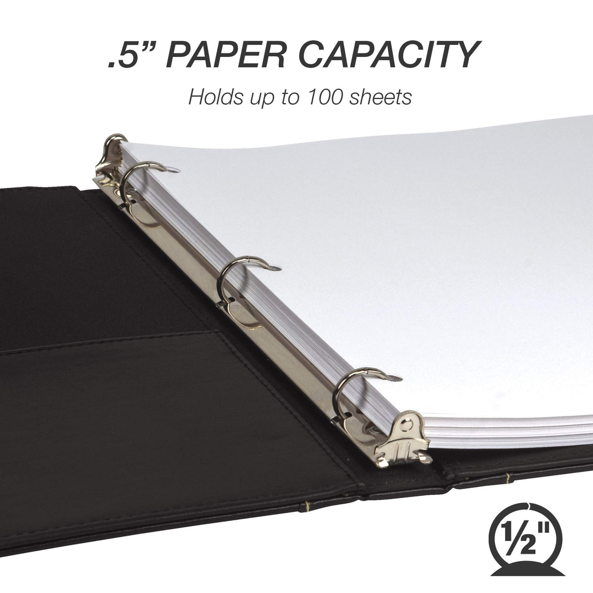 Samsill 0.5 Inch 3 Ring Binder, Leather, Black with Contrast Stitching, 8.5X 11 Inch, 3 Rings, Notebook Binder, Portfolio Organizer, Planner, Journal