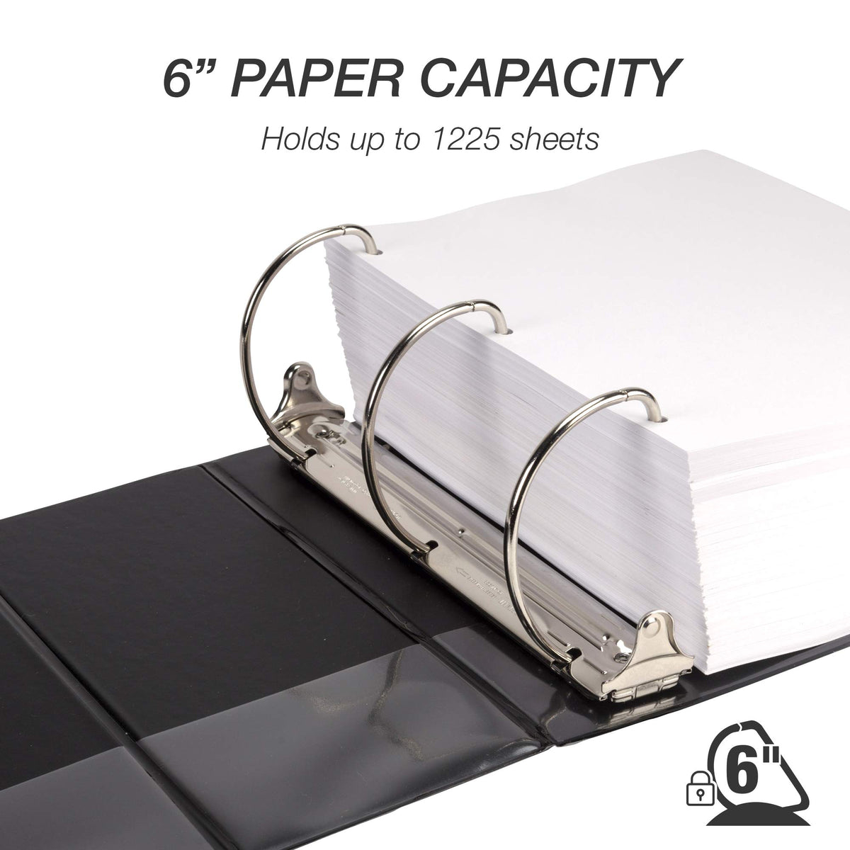 Samsill Durable 6 inch 3 Ring Binder, Locking D Ring Binder, Customizable Clear View Cover, Black, 2-Pack, Holds 1225 Pages
