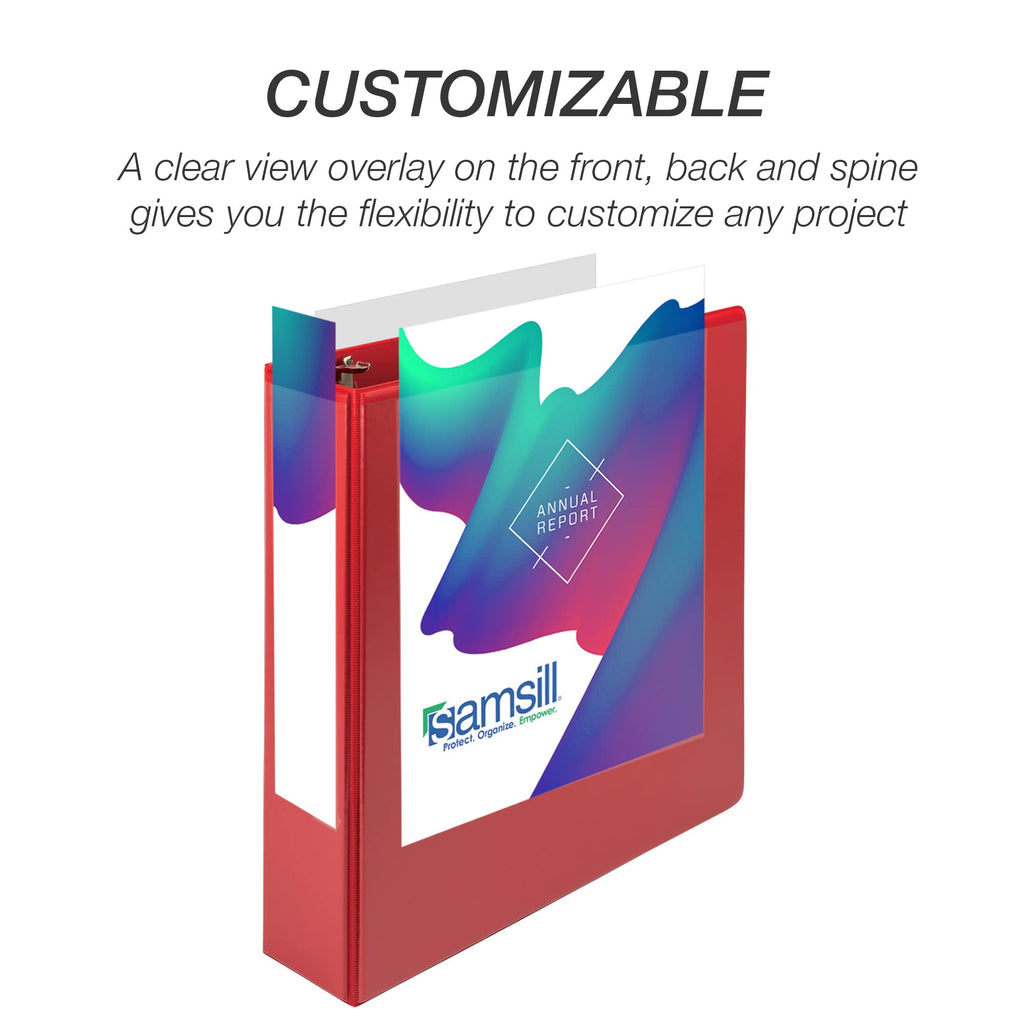 Samsill Durable 3 inch 3 Ring Binder, D Ring Binder, 100% Recycled Chipboard, Red