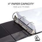 Samsill Durable 4 inch 3 Ring Binder, Made in USA, D Ring Binder,100% Recycled Chipboard, Black, 6 Pack