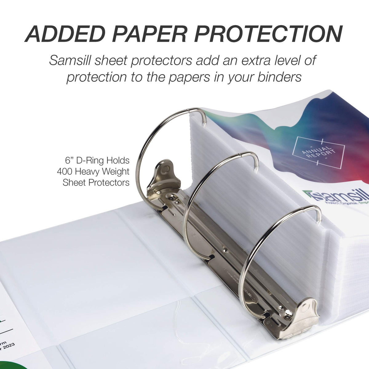 Samsill Durable 6 inch 3 Ring Binder, Locking D Ring Binder, Customizable Clear View Cover, White, 2-Pack, Holds 1225 Pages