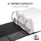 Samsill Durable 5 Inch 3 Ring Binder, D Ring Binder, Customizable Clear View, Black, 2-Pack, Holds 1070 Pages