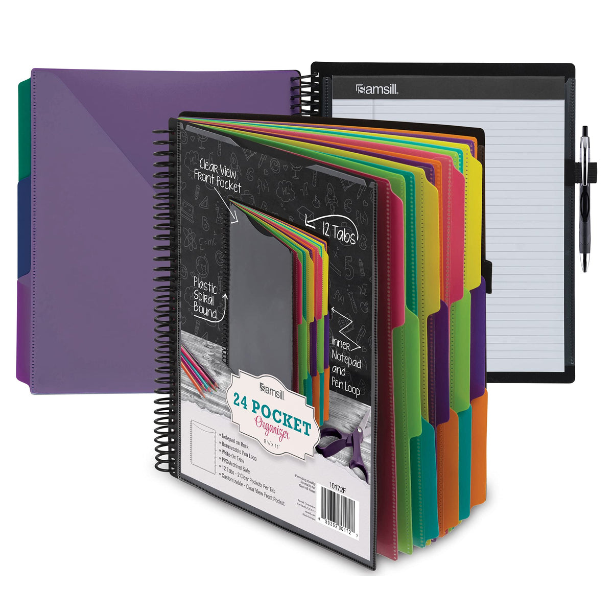 Samsill Spiral Folder Organizer - 12 Dividers & 24 Pockets with Notepad Holder, Multi Pocket Color Cordinated Folder Binder with Customizable Tabs, Document Organizer (Fashion)