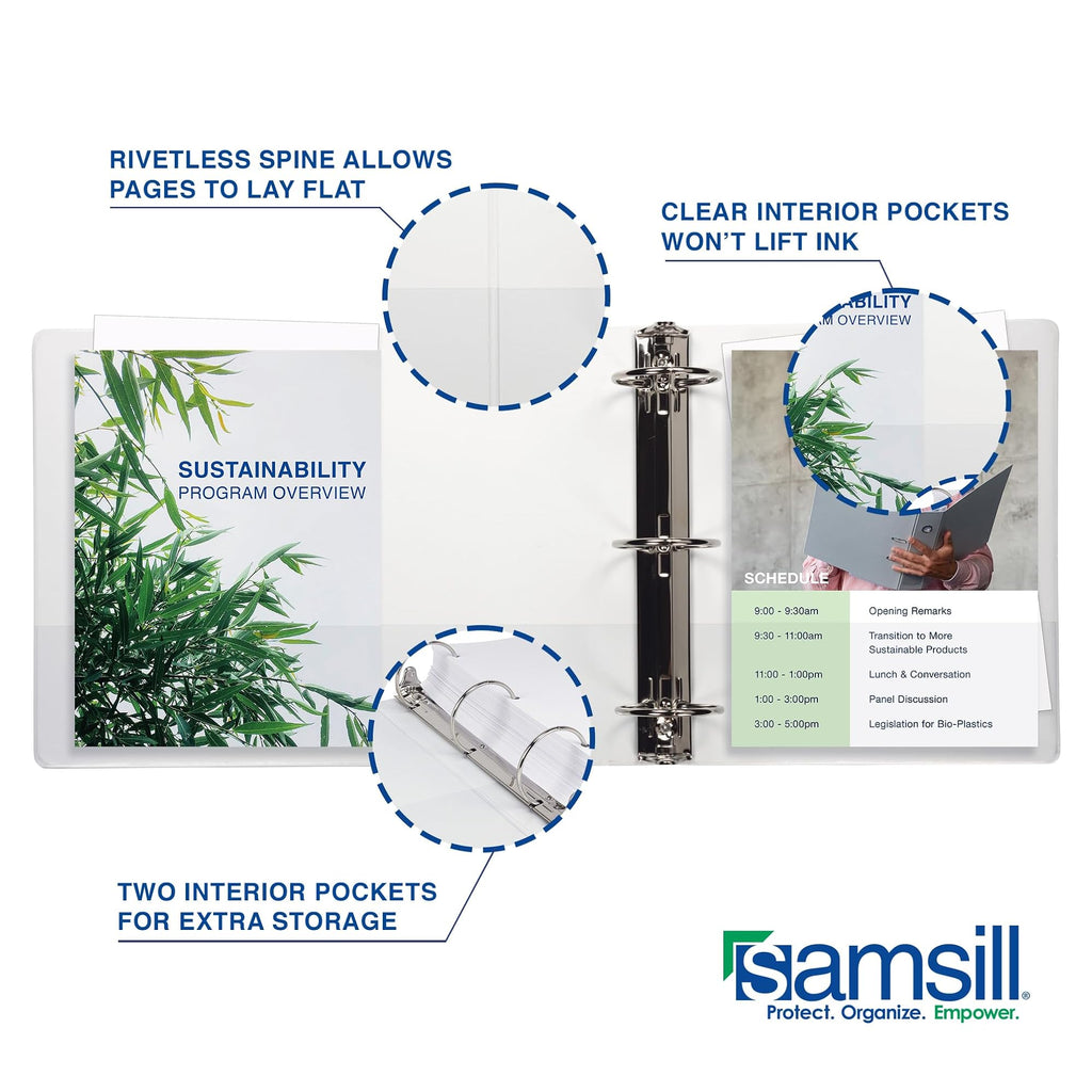 Samsill 0.5 Inch 3 Ring Binder, Made in USA, Economy Round Ring, Clear View Cover, 100 Sheet Capacity - for School, Home, Office - White, 4 Pack