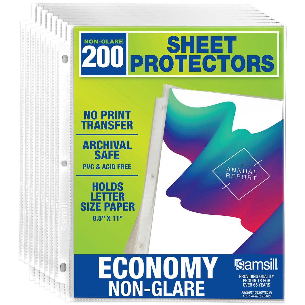 Samsill 200 Pack Sheet Protectors, 8.5x11 Inch Page Protectors for 3 Ring Binder, Standard Weight, Non-Glare Protector, Letter Size, Top Loading, Acid Free