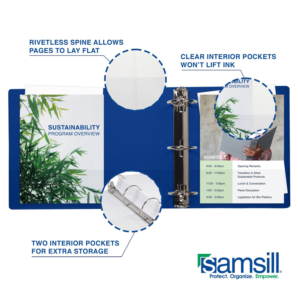 Samsill 3 Inch 3 Ring Binders, Economy Round Ring, Clear View Cover, 550 Sheet Capacity - for School, Home, Office - Blue, 4 Pack