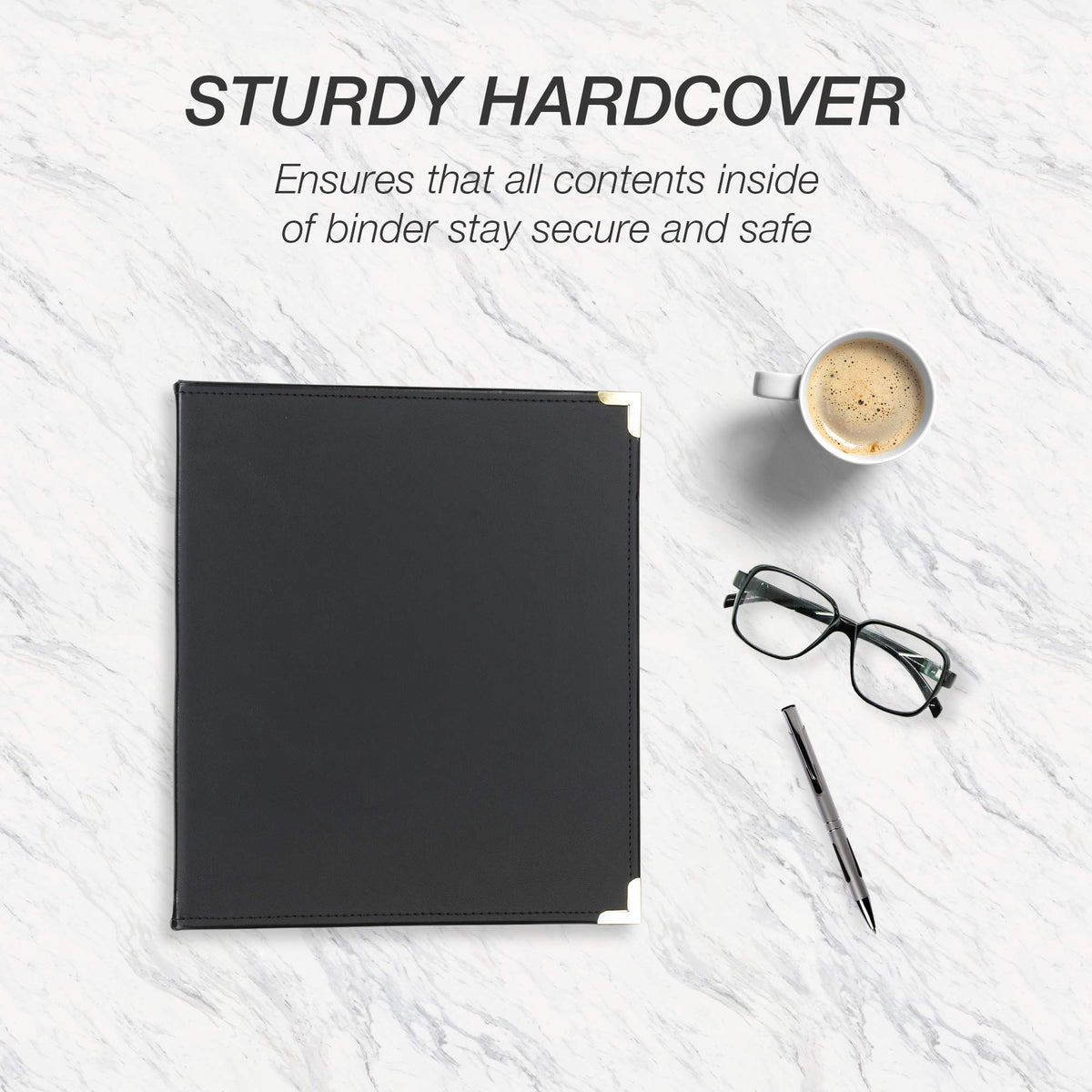Samsill Leather Binder, Classic Collection, 3 Ring, Executive Presentation Portfolio, 1 Inch (Holds 200 Sheets), Brass Round Ring, Black