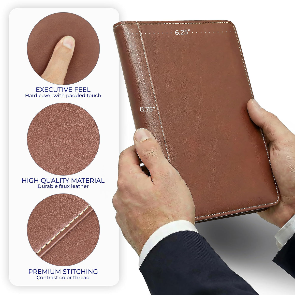 Samsill Contrast Stitch Faux-Leather Portfolio, Mini Size Business Interview Professional Padfolio, Includes 5 x 8 Inch Writing Pad, Brown