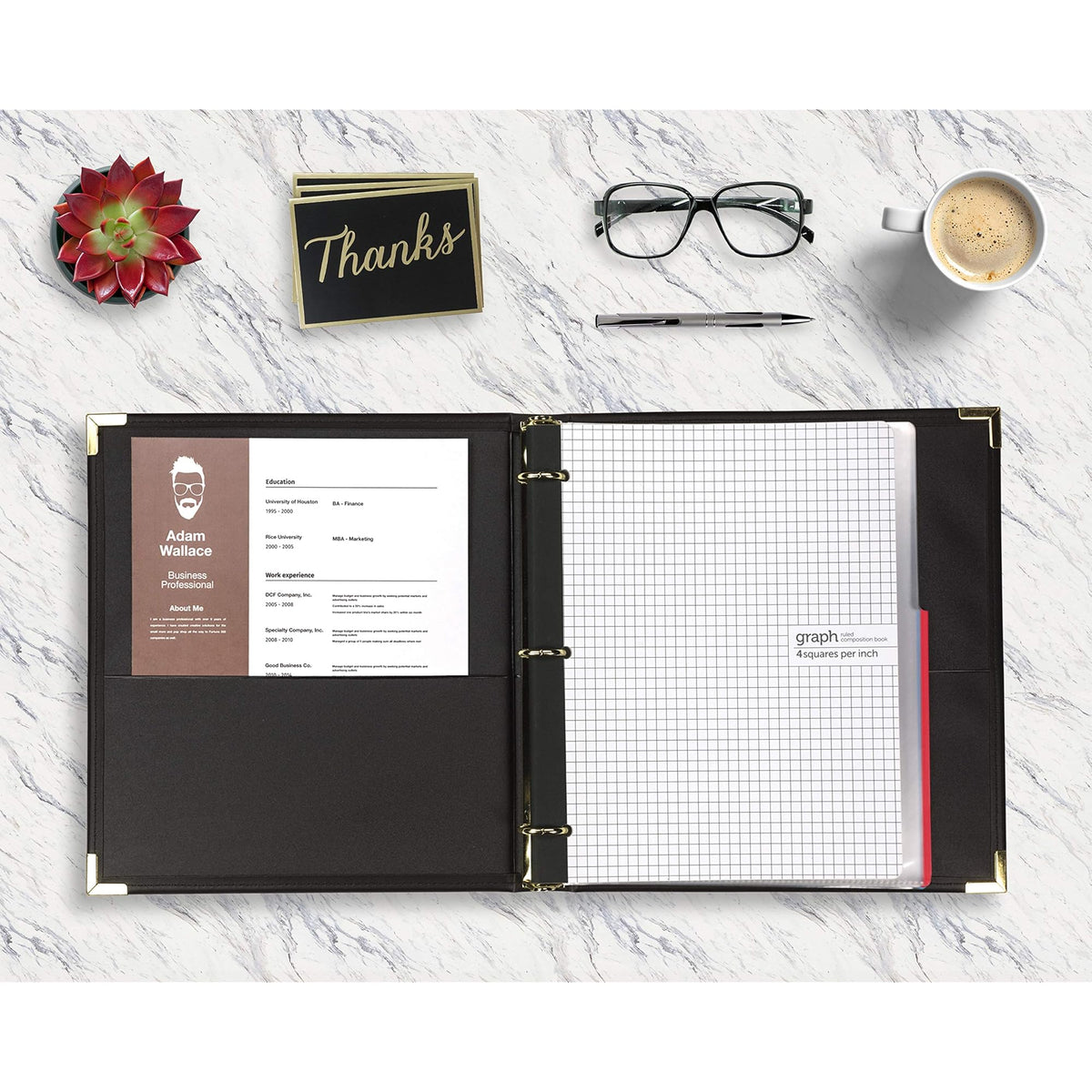 Samsill Leather Binder, Classic Collection, 3 Ring, Executive Presentation Portfolio, 1 Inch (Holds 200 Sheets), Brass Round Ring, Black