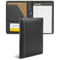 Samsill Contrast Stitch Faux-Leather Portfolio, Mini Size Business Interview Professional Padfolio, Includes 5 x 8 Inch Writing Pad, Black