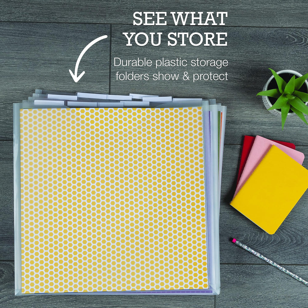 Samsill Scrapbook Storage Organizer Folders 12x12 Inch, 12 Pack, Paper Files with Customizable Tabs, Includes 12 Blank White tabs, Top-Loading, Heavy-Duty Files, Super Clear